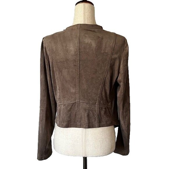 Daila Taupe Faux Suede Open Front Waterfall Stretch Cropped Jacket Size Med - Picture 2 of 10